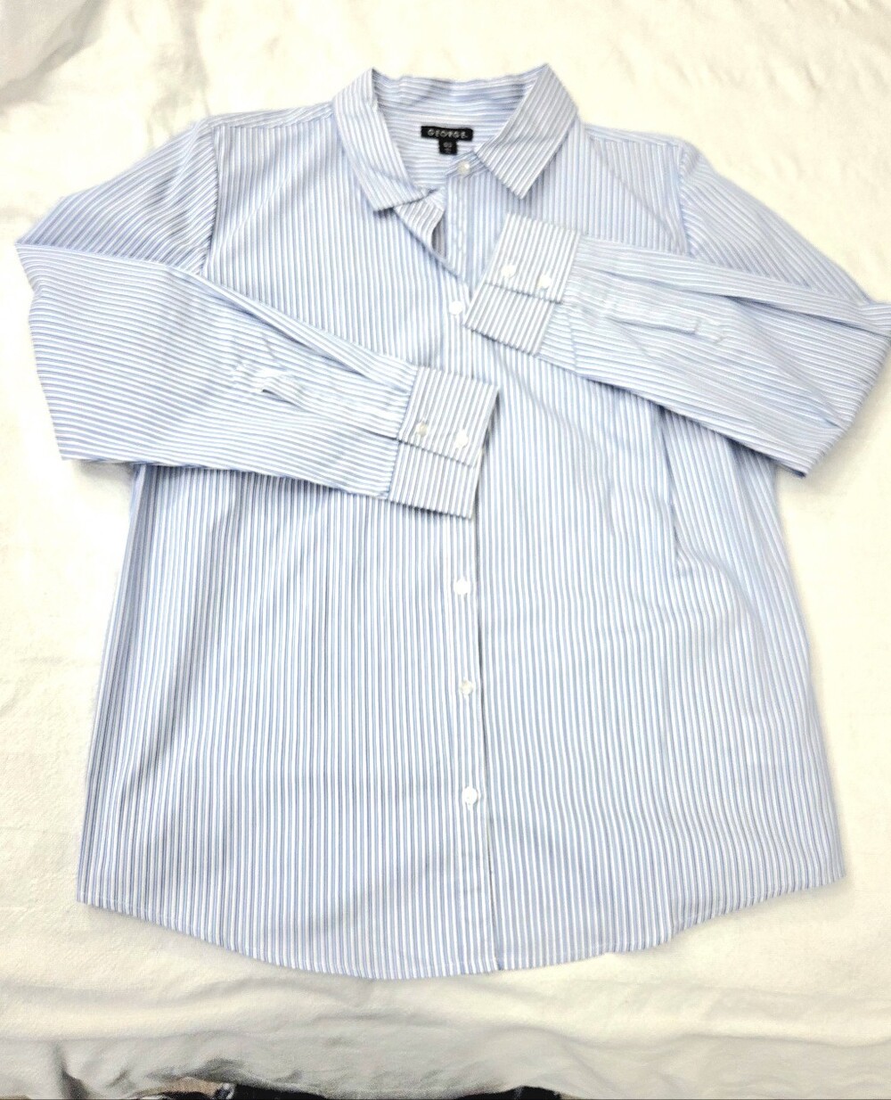 George Striped Button Down Shirt White Light Blue Pinstripe XL (16-18) 3 for $20